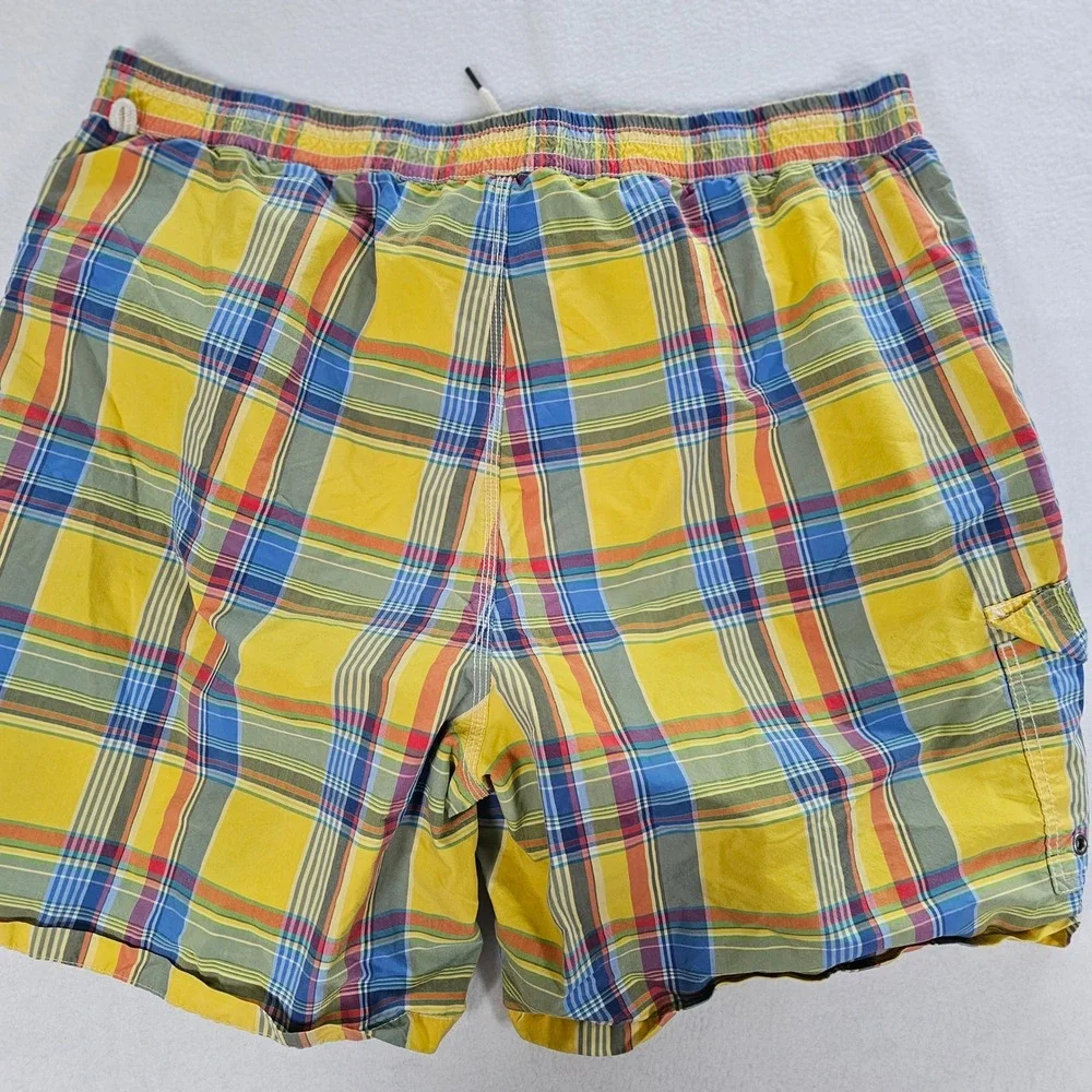 Polo Ralph Lauren Men XXL Yellow Plaid Swim Trunks Board Shorts Mesh Lined Cargo